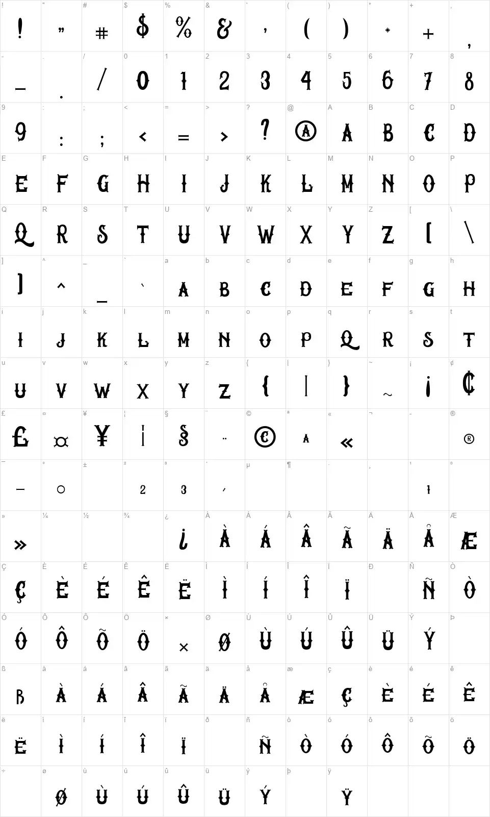 Wake Snakefont character map