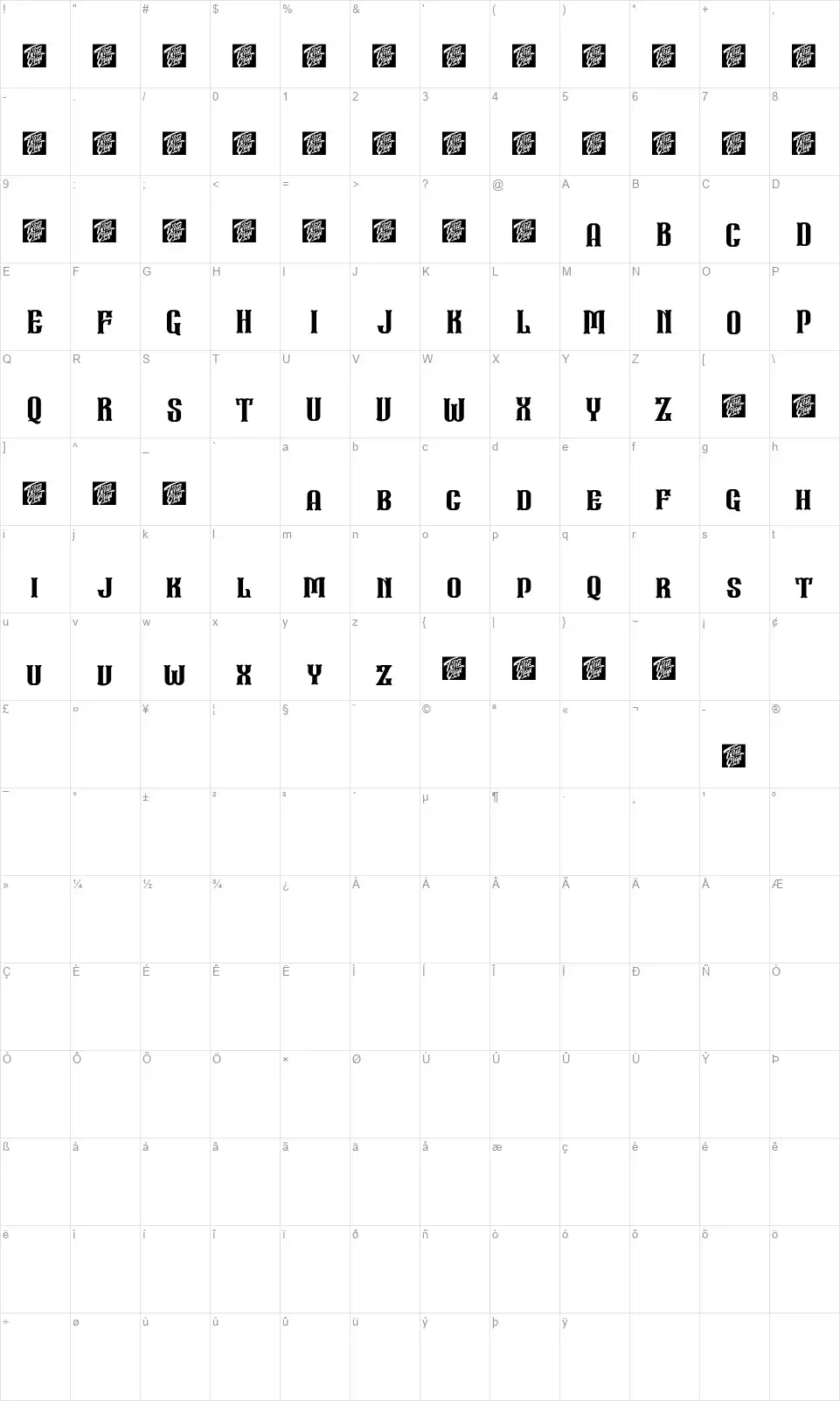 Wall Axefont character map