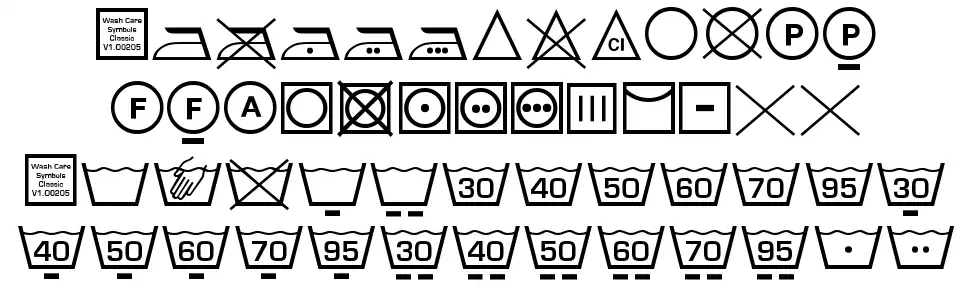 Wash Care Symbols Classic M54font specimens