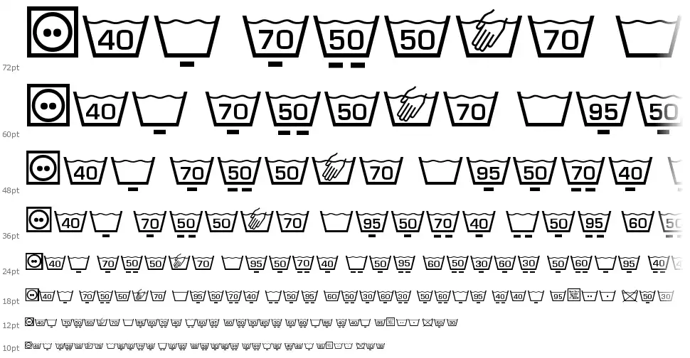 Wash Care Symbols Classic M54font waterfall