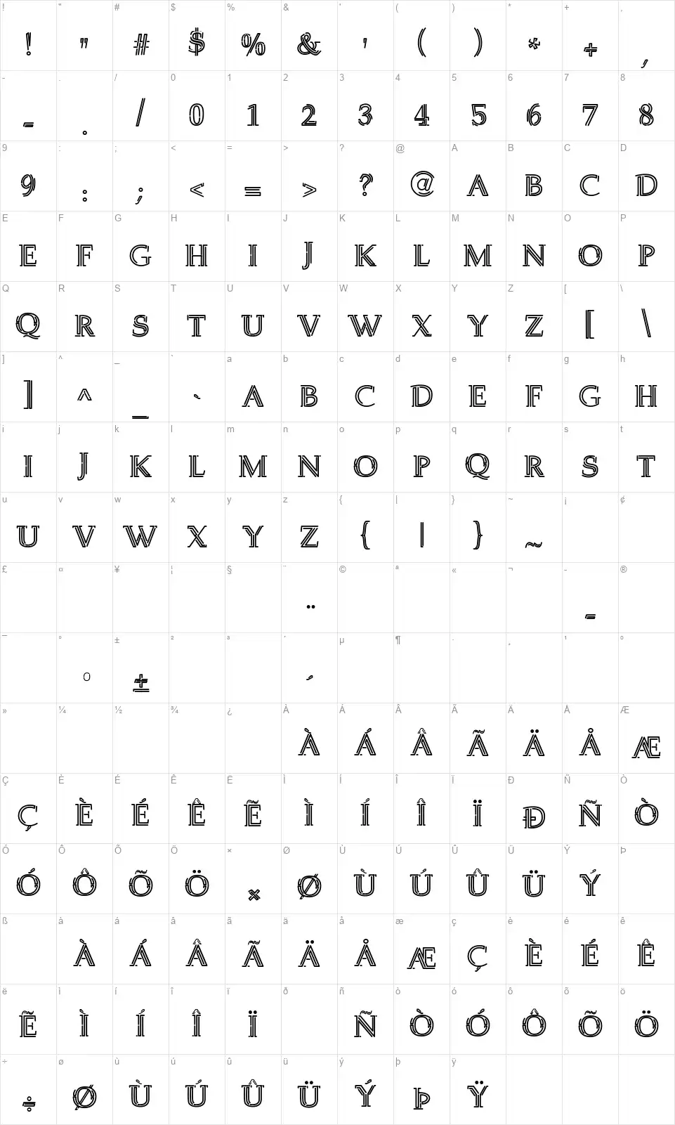 Welingtomfont character map