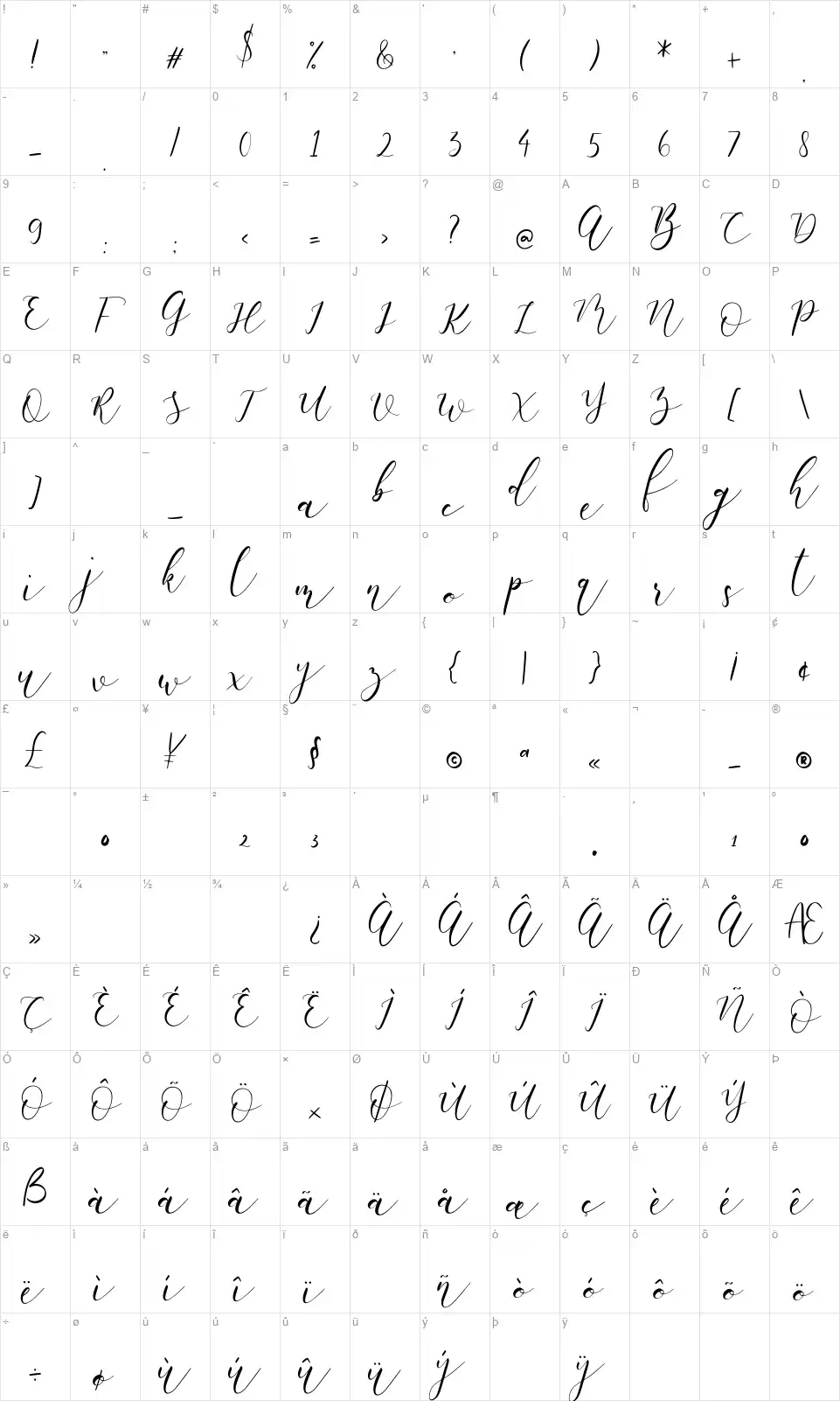 White Carleyfont character map