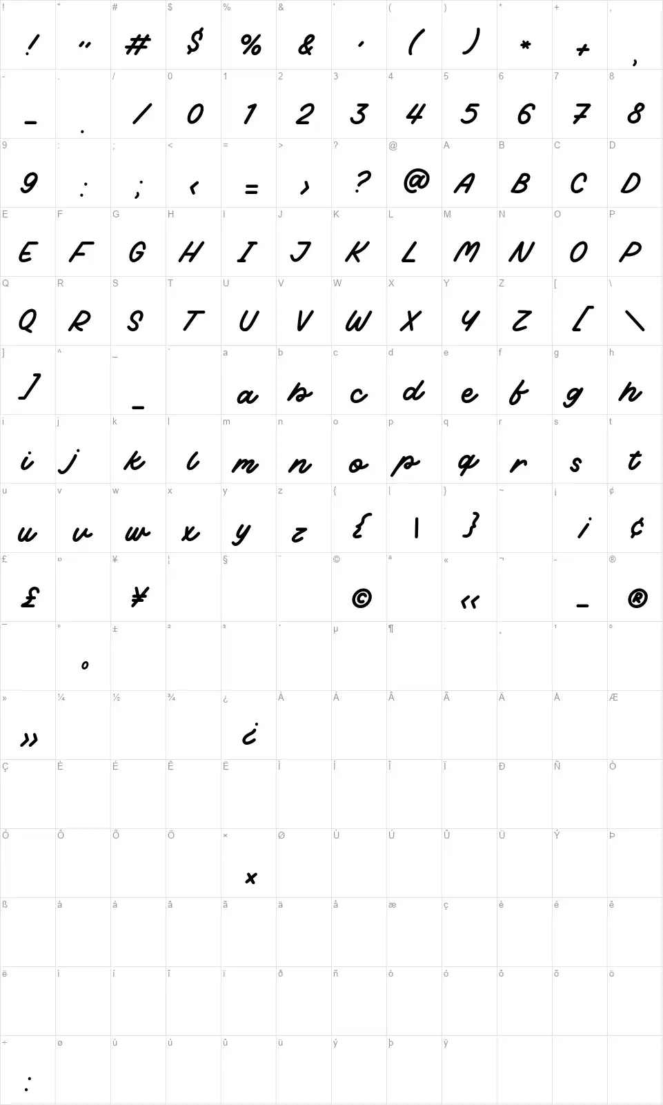 White Wonderfont character map