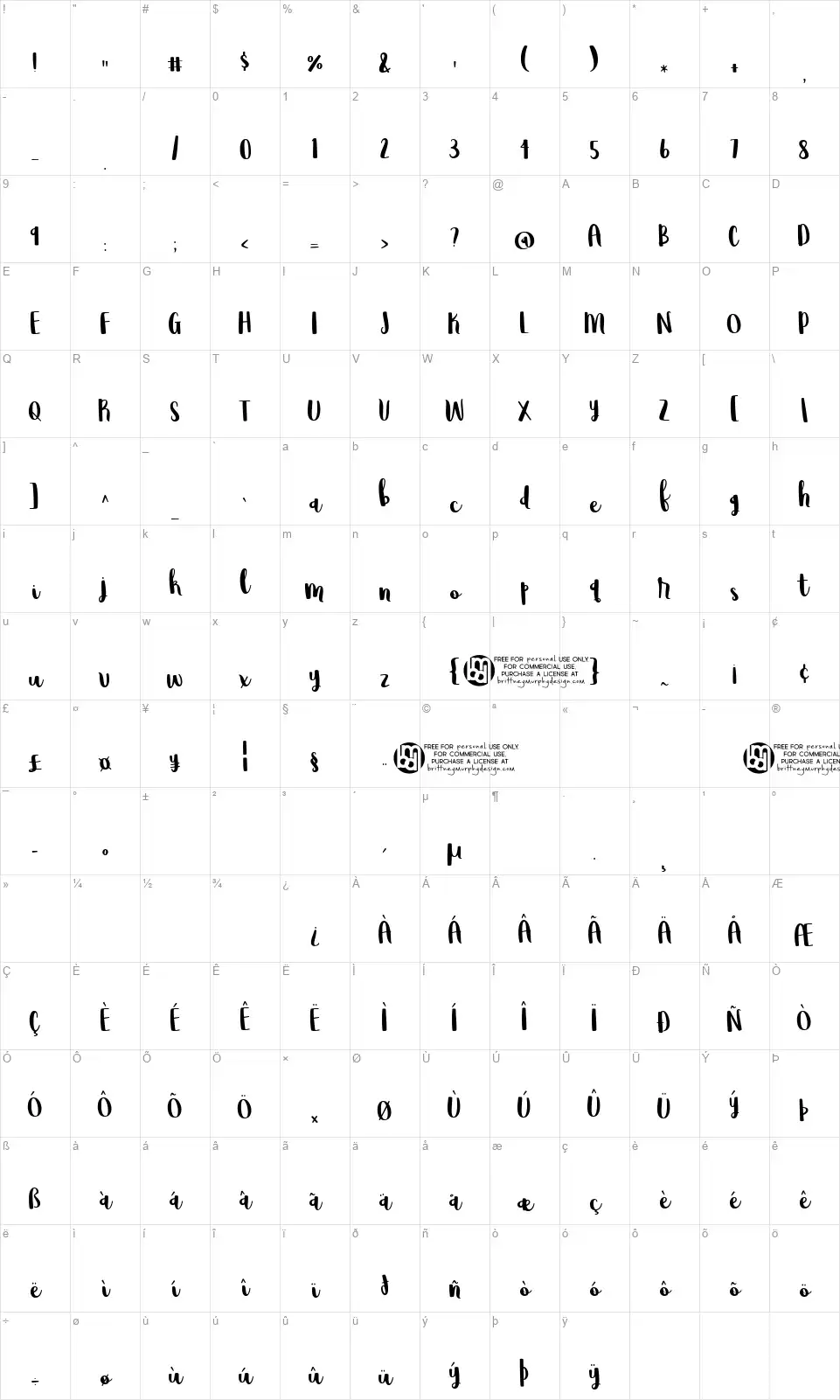 Wildemountfont character map