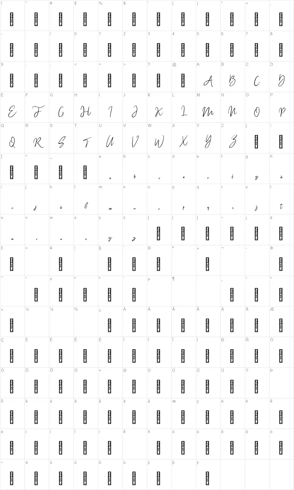 Wiltassofont character map