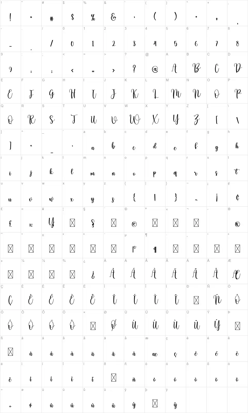 Winter Jollyfont character map