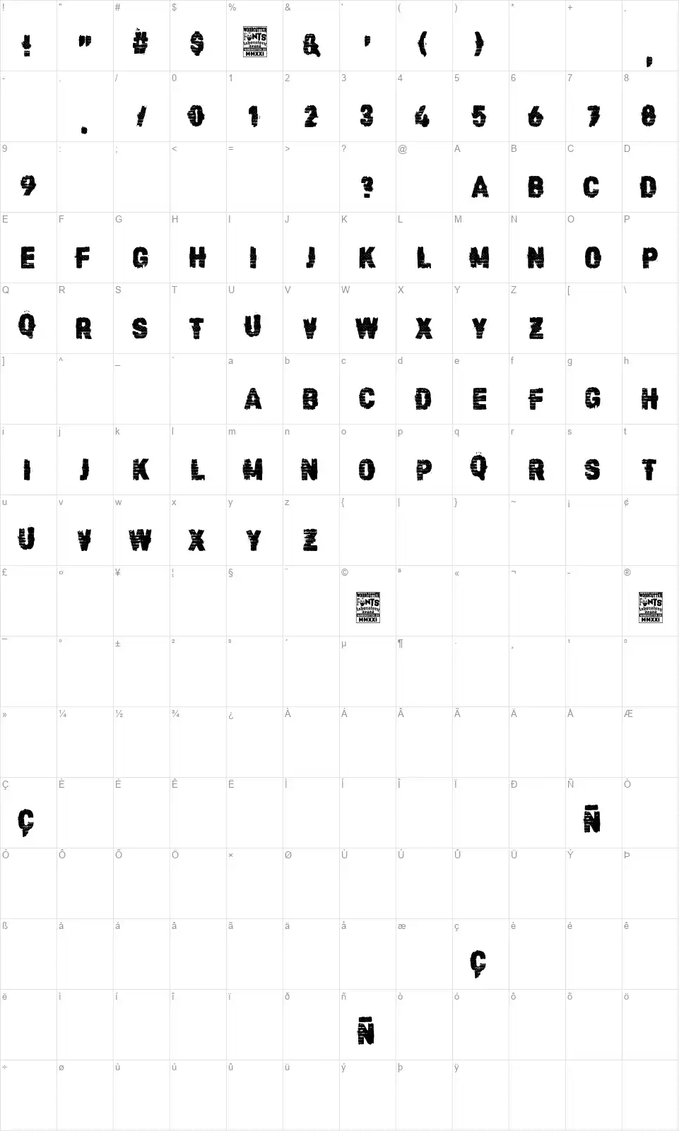 Winter Revolutionfont character map