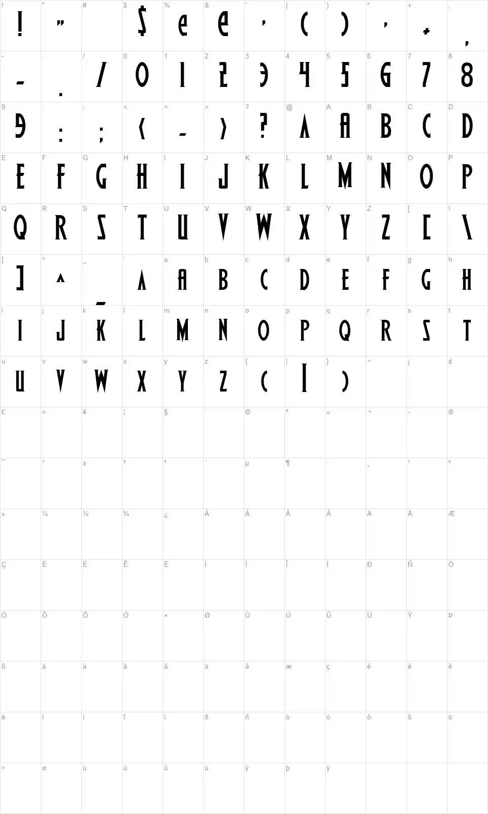 Wolf's Banefont character map