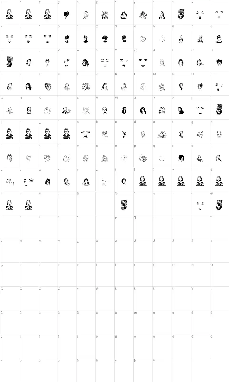 Woman Facesfont character map