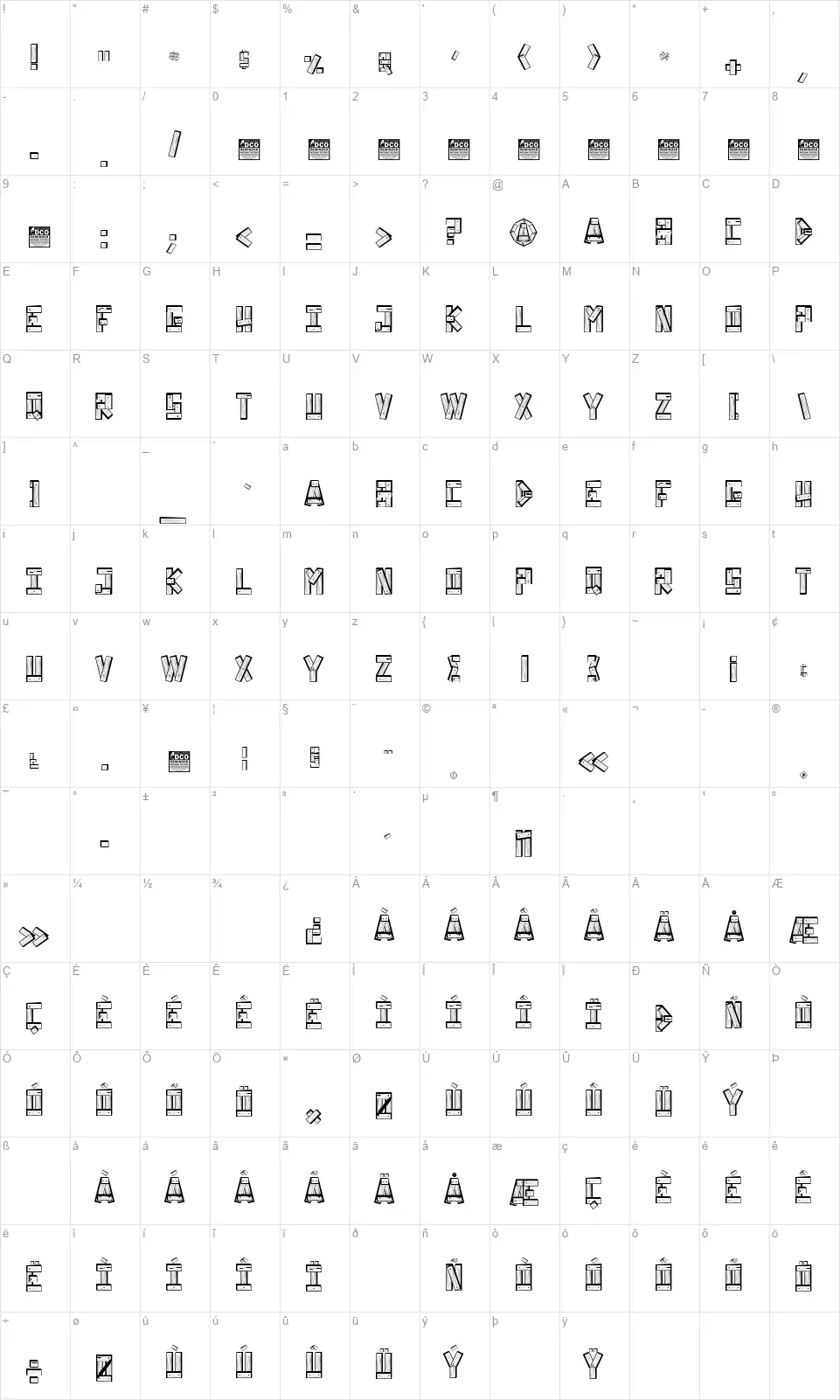 Wood Rocketfont character map