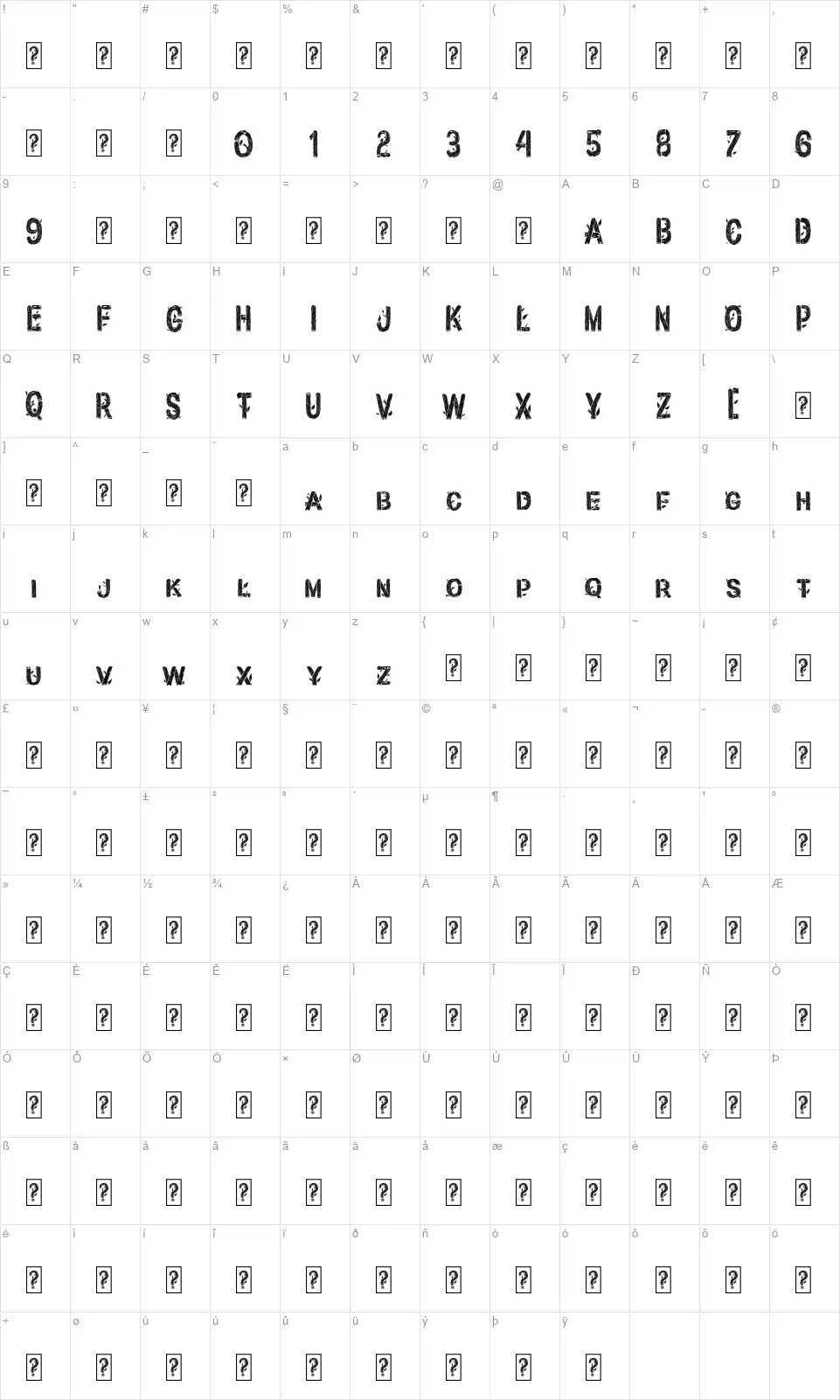 Woodysseyfont character map
