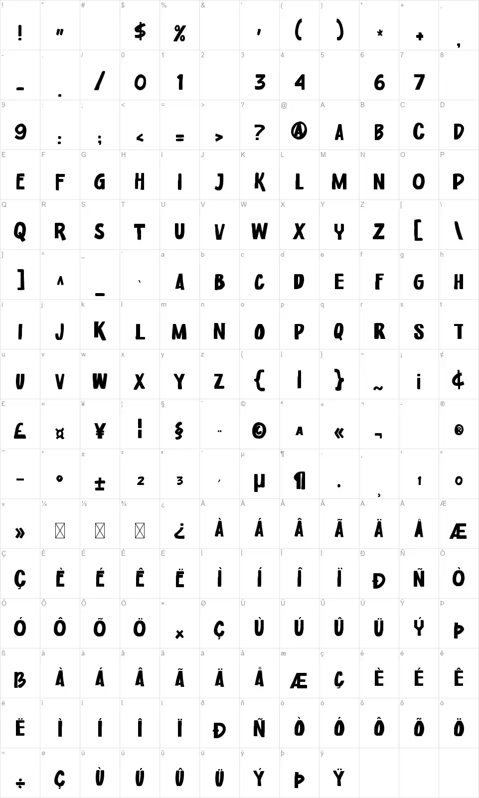 Worker Classfont character map