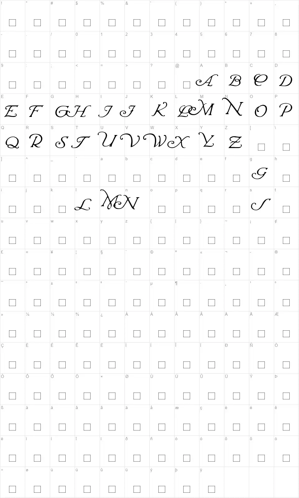 Wrenn Initialsfont character map