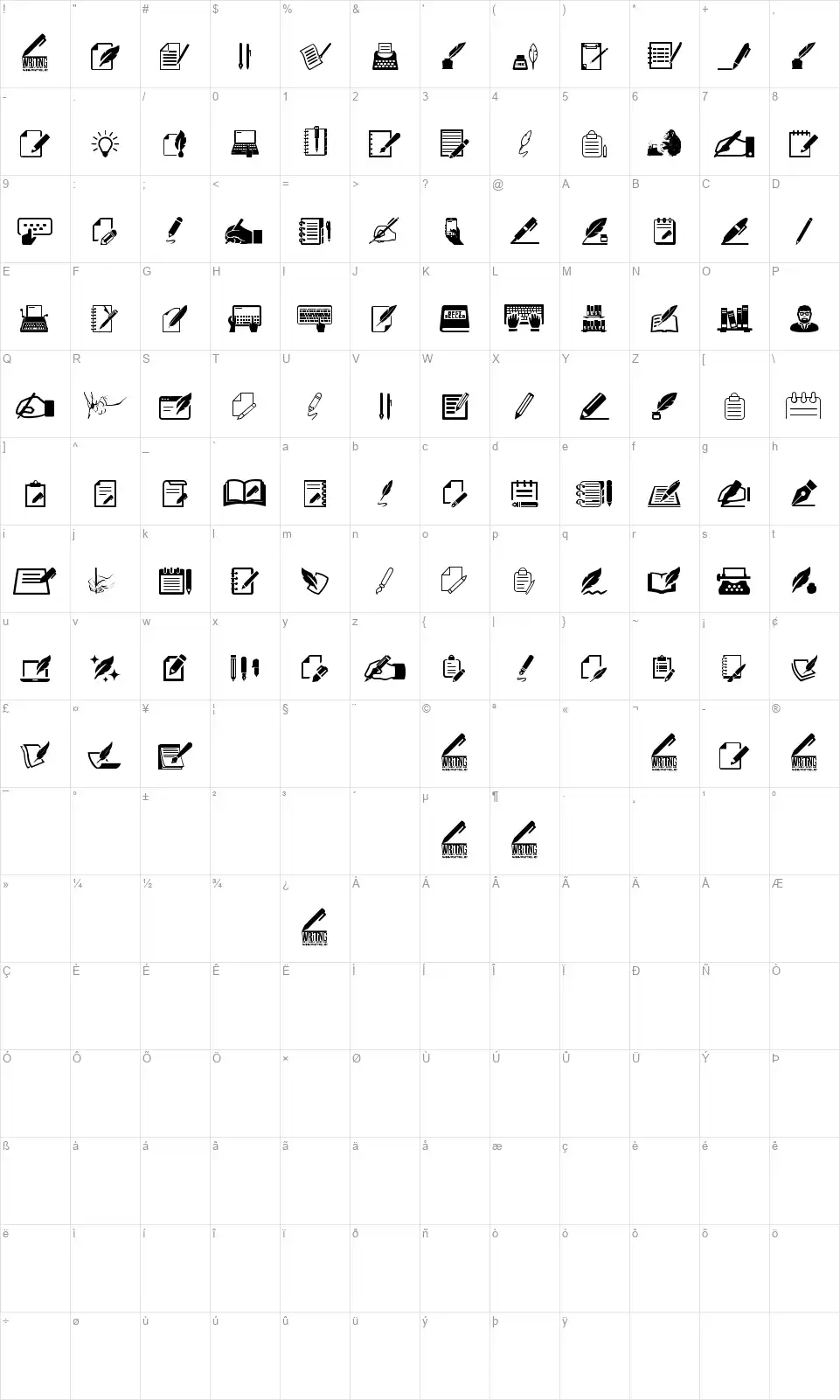 Writingfont character map