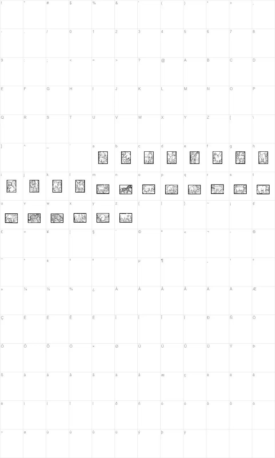 WW Animal Printsfont character map