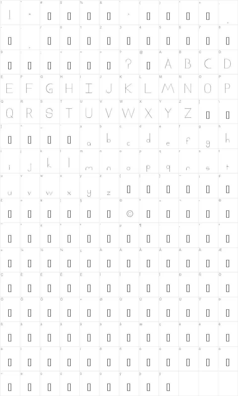 Xackfont character map