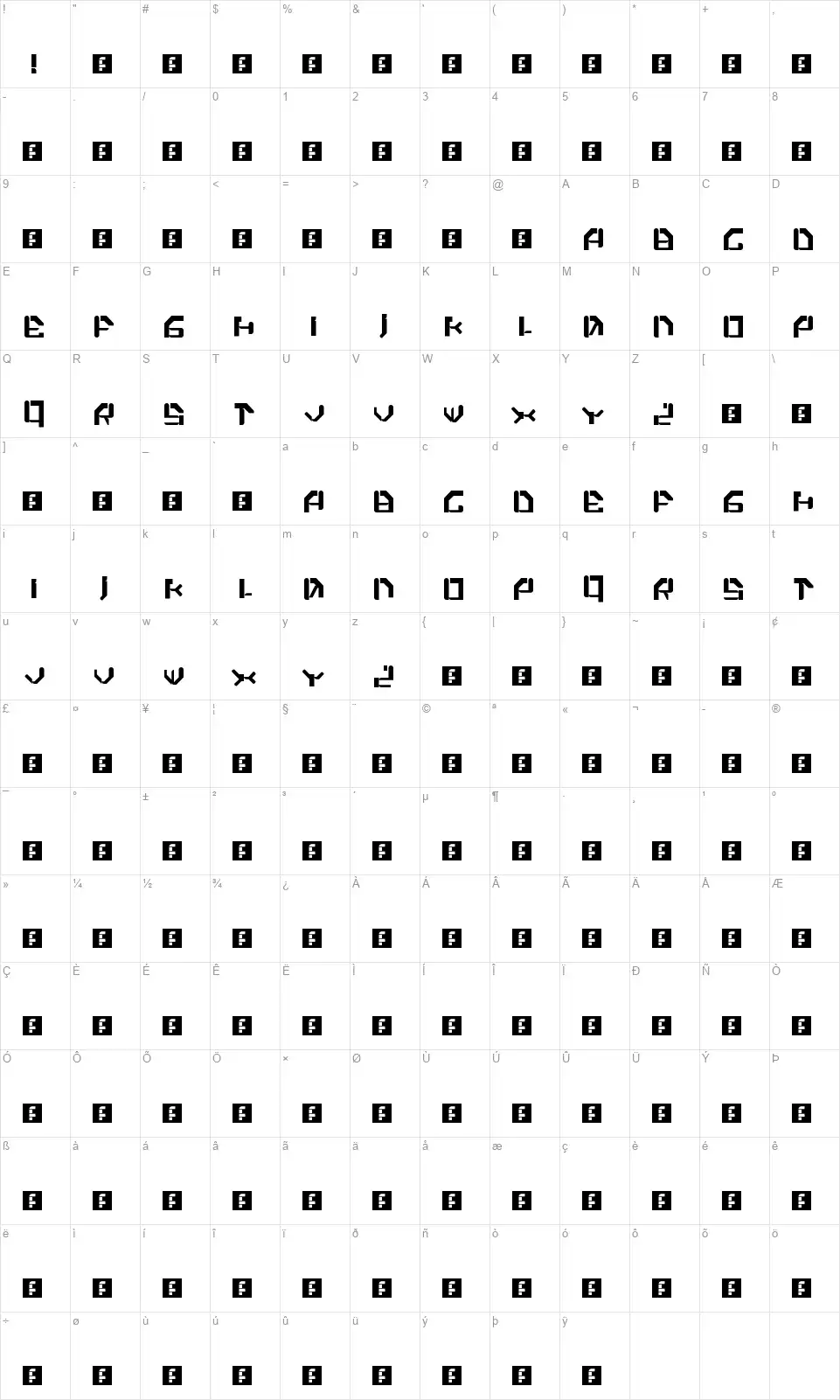 Xiaku!font character map