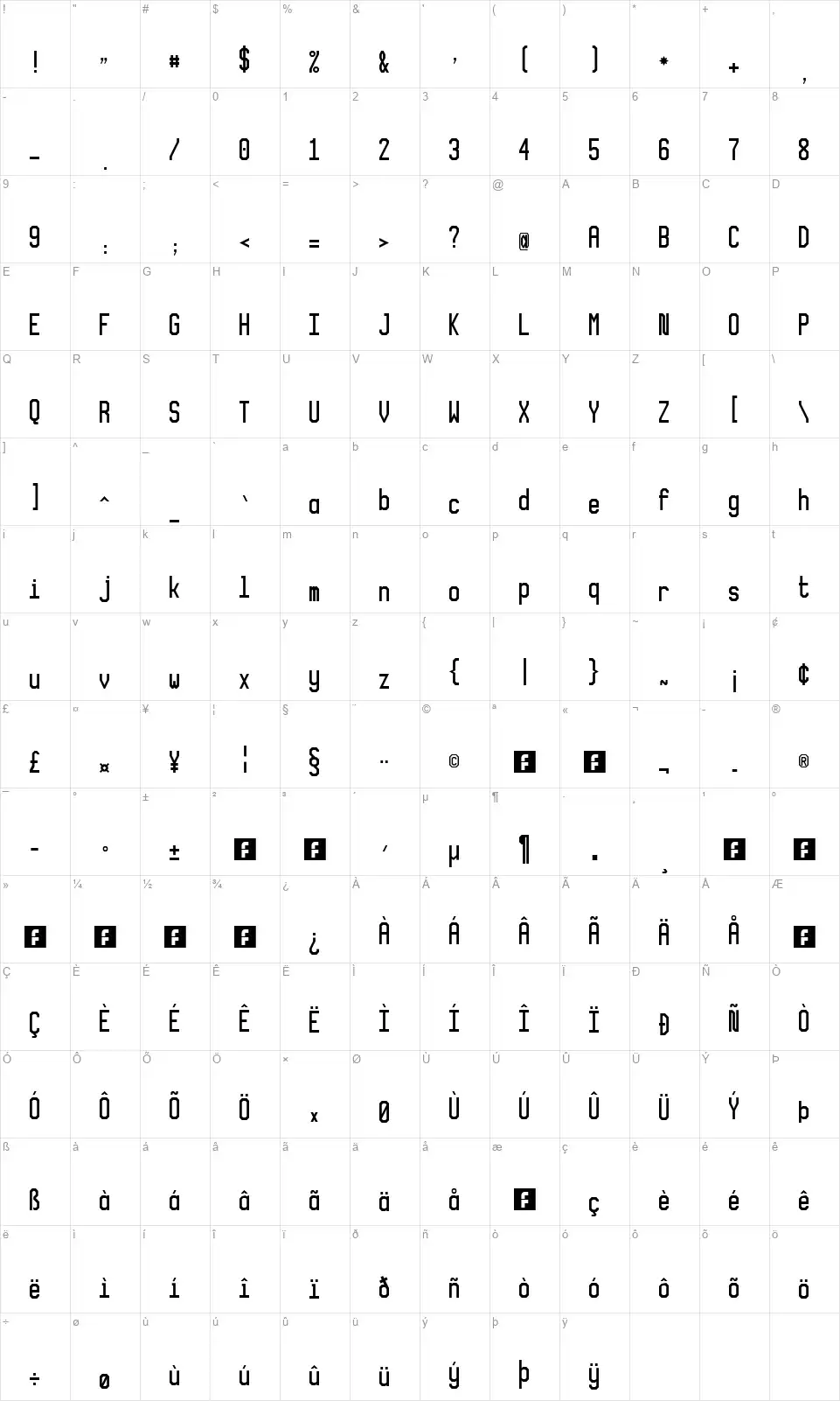 XLMonoAltfont character map