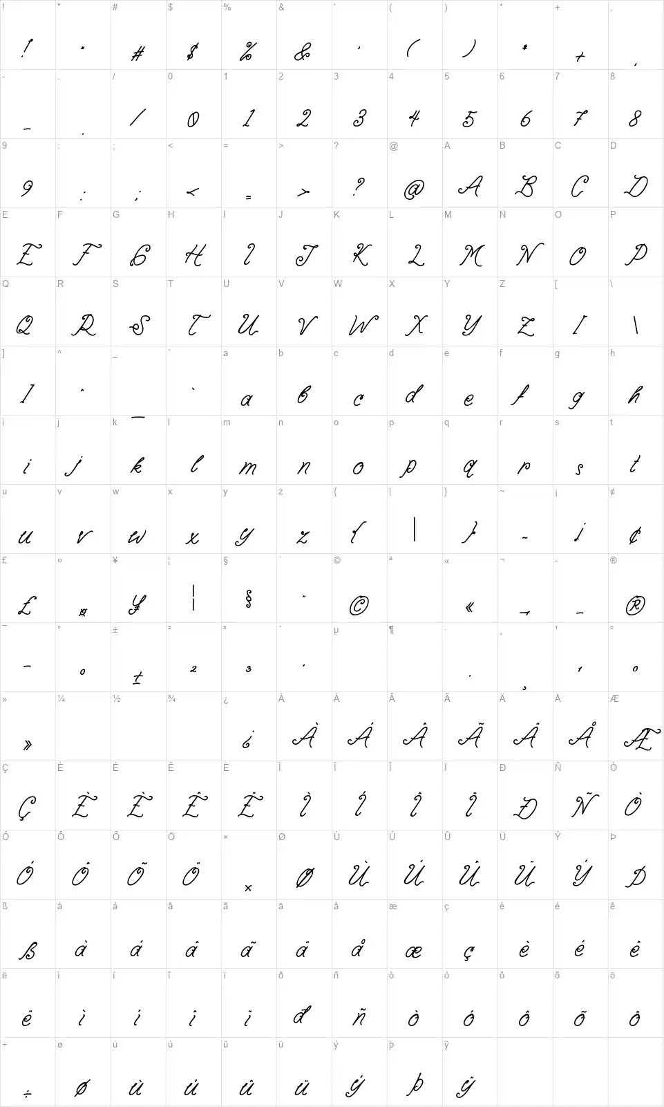 Yellow Leaffont character map