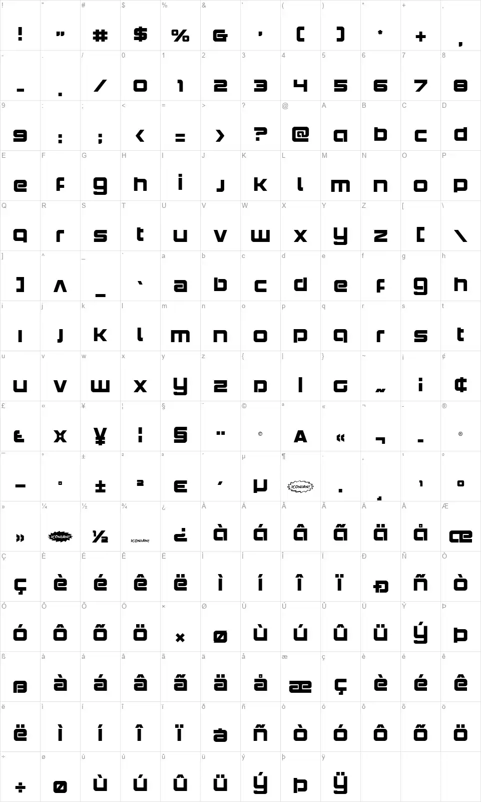 Yielding Timberfont character map