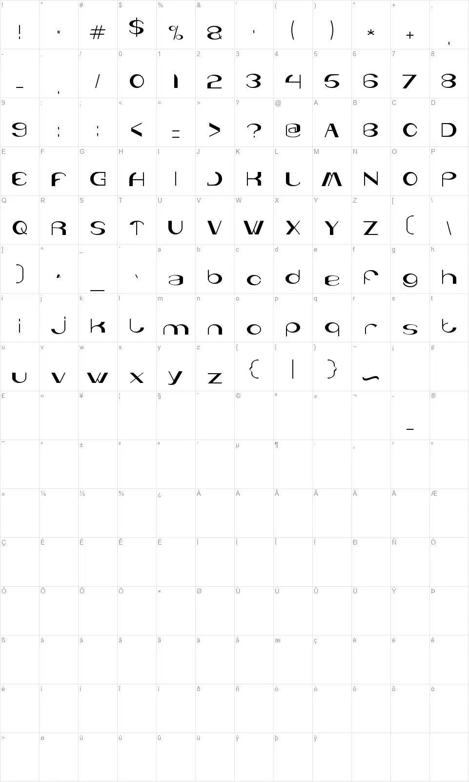 You & Me & Everyone Elsefont character map