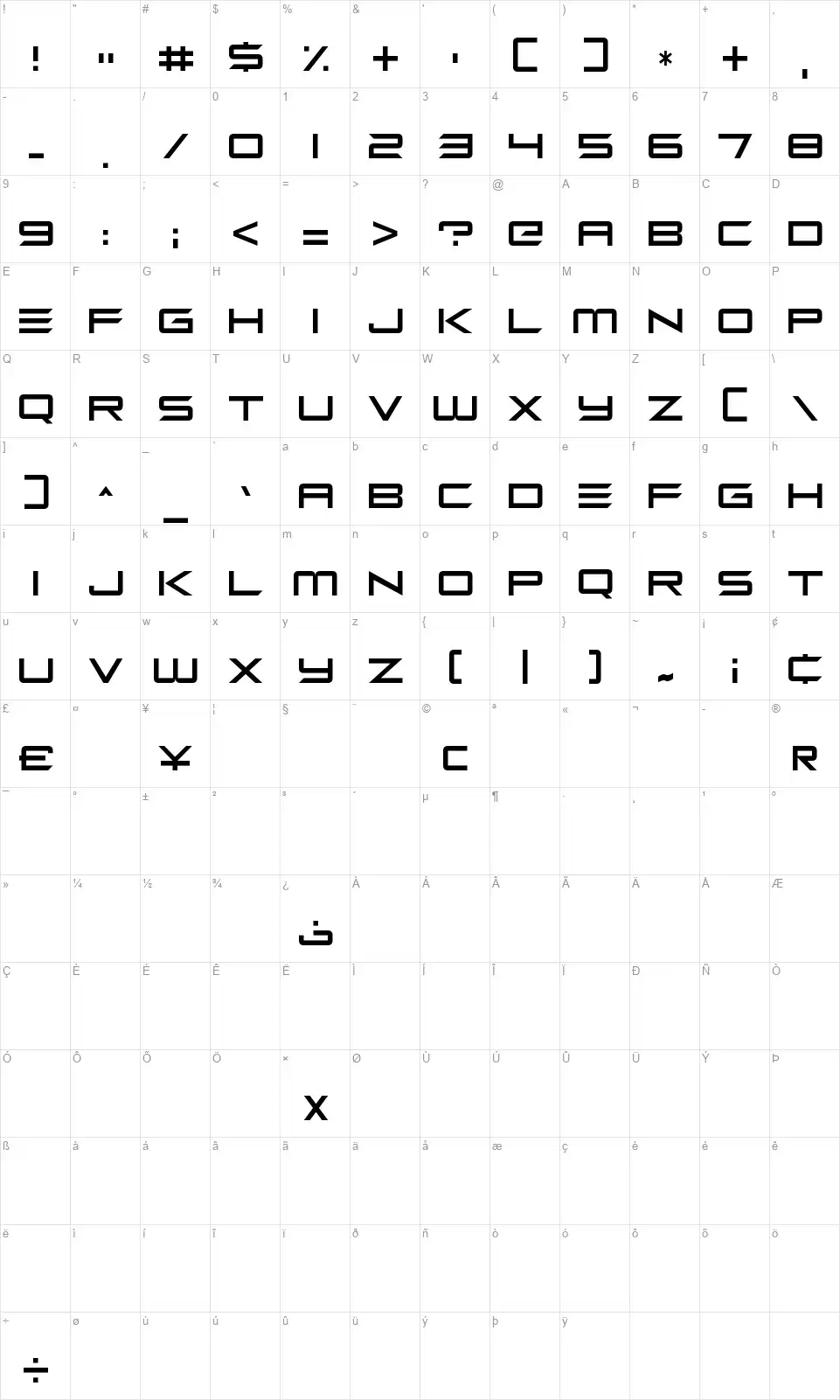 Zen Osfont character map