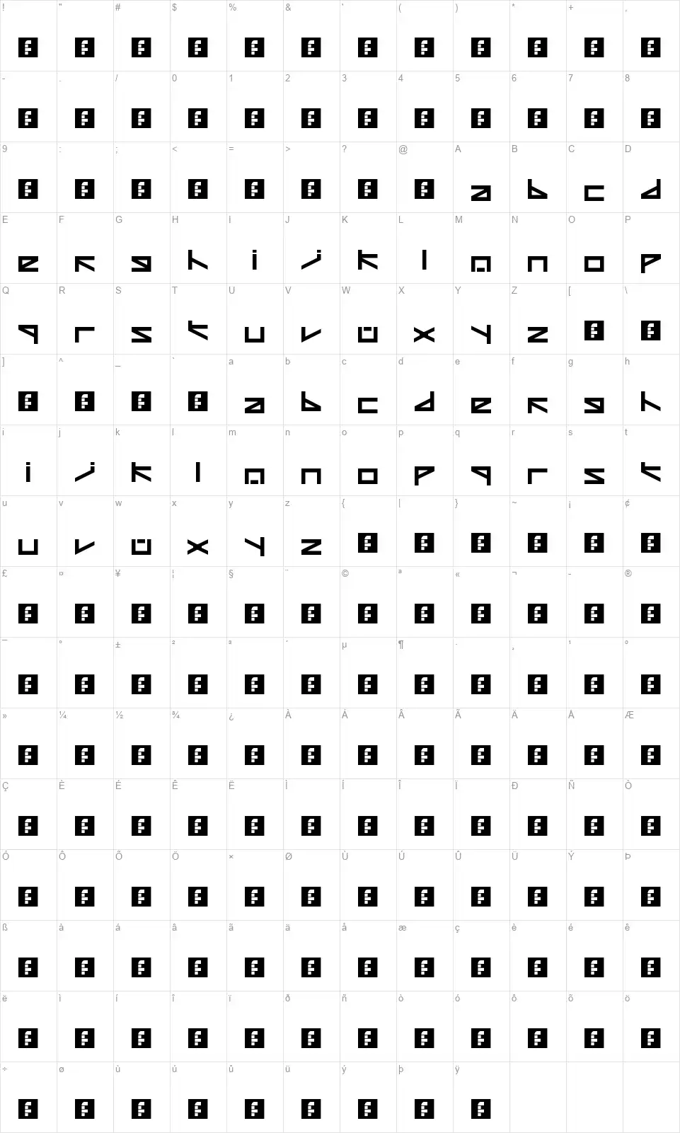 Zetafont character map