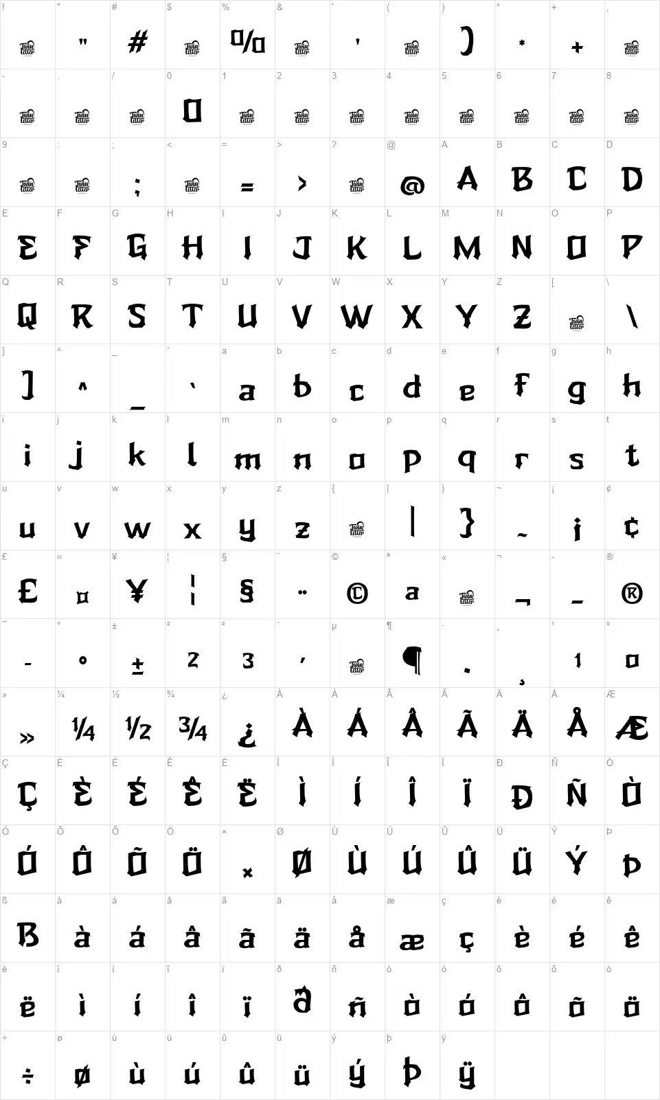 Zierukfont character map