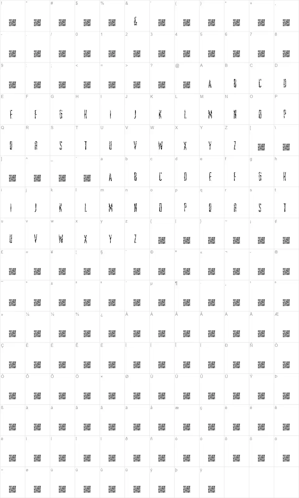 Zombie Storyfont character map