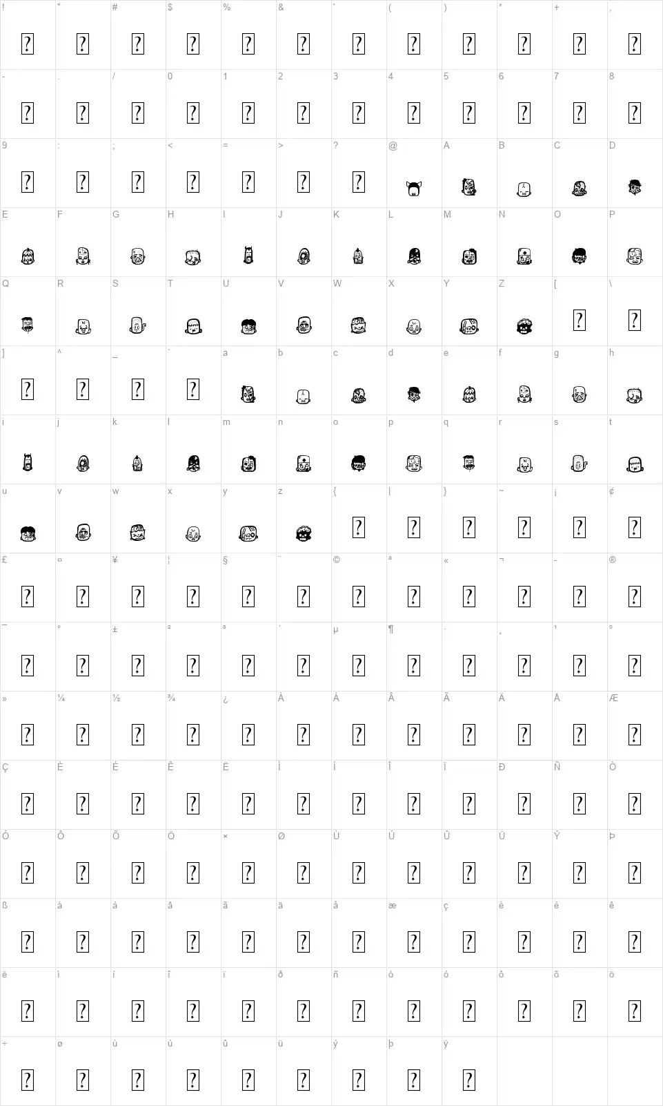 Zombizfont character map